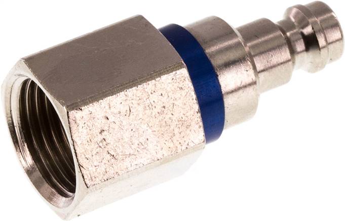 Kupplungsstecker (NW5) G 3/8"(IG), Messing vernickelt, blau