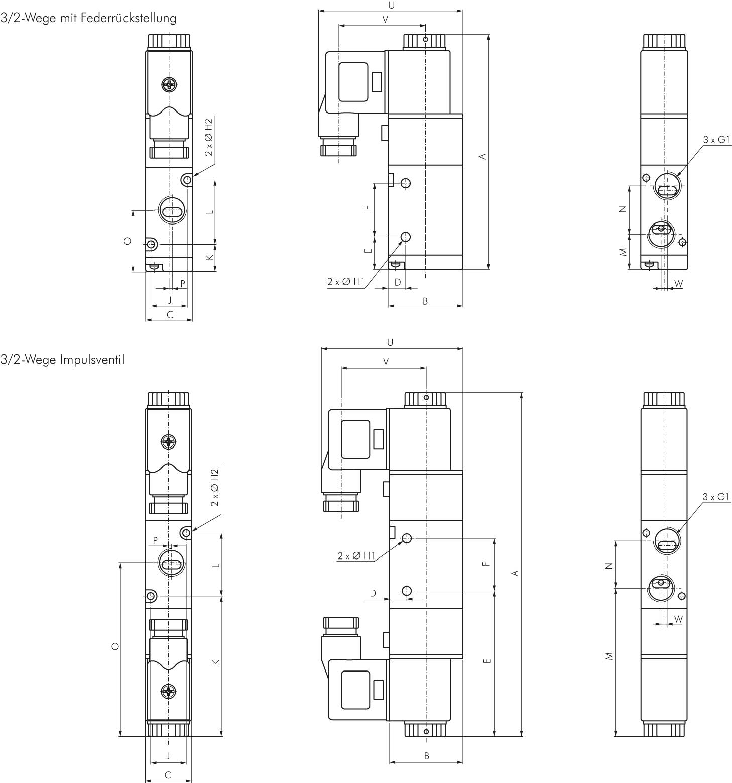 3/2-Wege Magnetventil, G 1/2", Federrückstellung (NC), 24 V AC, mechanische Feder