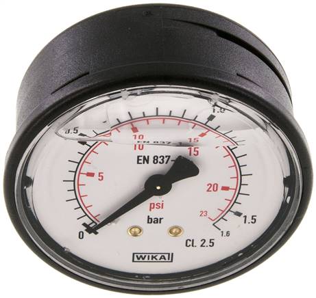 Glycerin-Manometer waagerecht (KU/Ms), 63mm, 0 - 1,6 bar