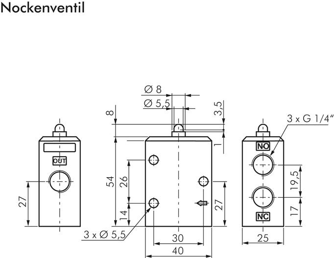 3/2-Wege Endschalter G 1/4", Nocke