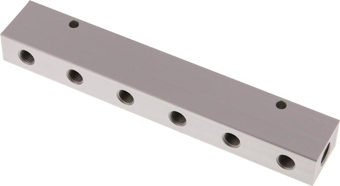 Verteilerleiste 2 x G 1/4"-12 x G 1/8", Aluminium eloxiert, doppelseitig