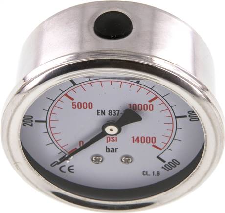 Glycerin-Manometer waagerecht (CrNi/Ms),63mm, 0 - 1000bar -Eco-Line