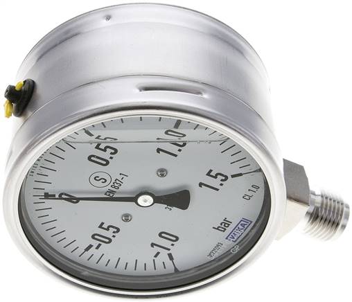 Gly.-Sicherheits-Manometer senkrecht,100mm, -1 bis 1,5 bar