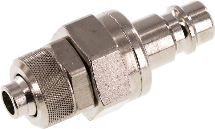 Kupplungsstecker (NW7,2) 10x8mm Schlauch, Messing vernickelt, beidseitig absperrend