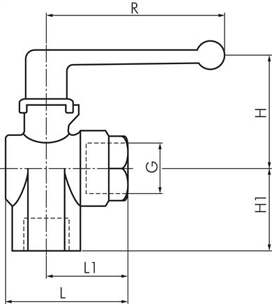 Messing-Winkelkugelhahn, G 3/8", PN 20