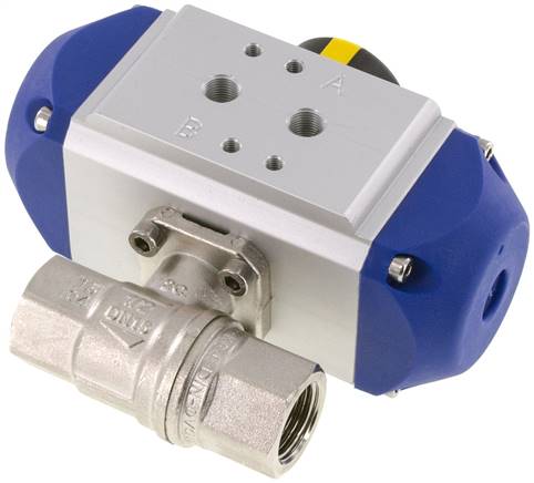 Pneumat. Messing-Kugelhahn, G 1/2", Feder-schließend, FKM-Dichtung