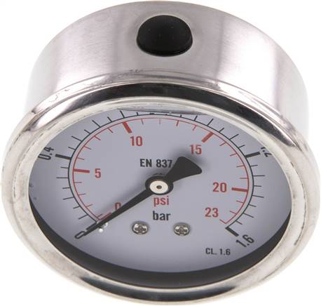Glycerin-Manometer waagerecht (CrNi/Ms),63mm, 0 - 1,6bar -Eco-Line