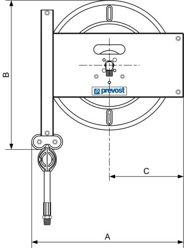 Prevost Schlauchaufroller 10 m für Öle, synthetischer Gummischlauch, Stahl Trommel  DMO1310OIL