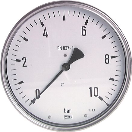 Manometer waagerecht (CrNi/Ms), 160mm, 0 - 16 bar