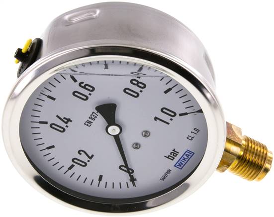 Glycerin-Manometer senkrecht (CrNi/Ms),100mm, 0 - 1 bar