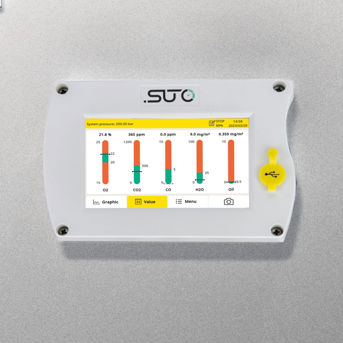S606-I Atemluftqualitäts-Analysator, stationär, mit Öldampfsensor, Wandgehäuse