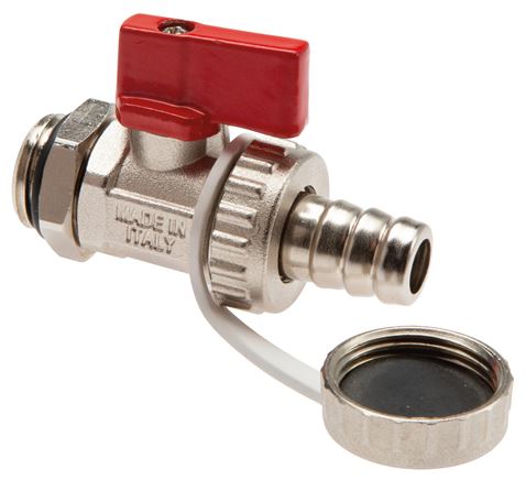 KFE-Kugelhahn G 1/2" mit Tülle, Messing vernickelt