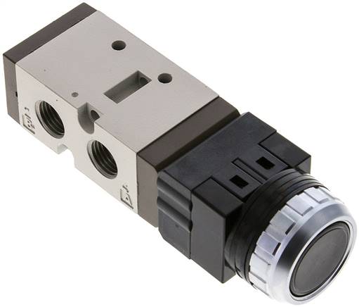 5/2-Wege Ventil G 1/4" (Abluft G 1/8"), Drucktaster schwarz