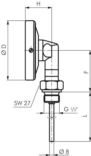 Bimetallthermometer, senkrecht D160/-30 bis +50°C/200mm