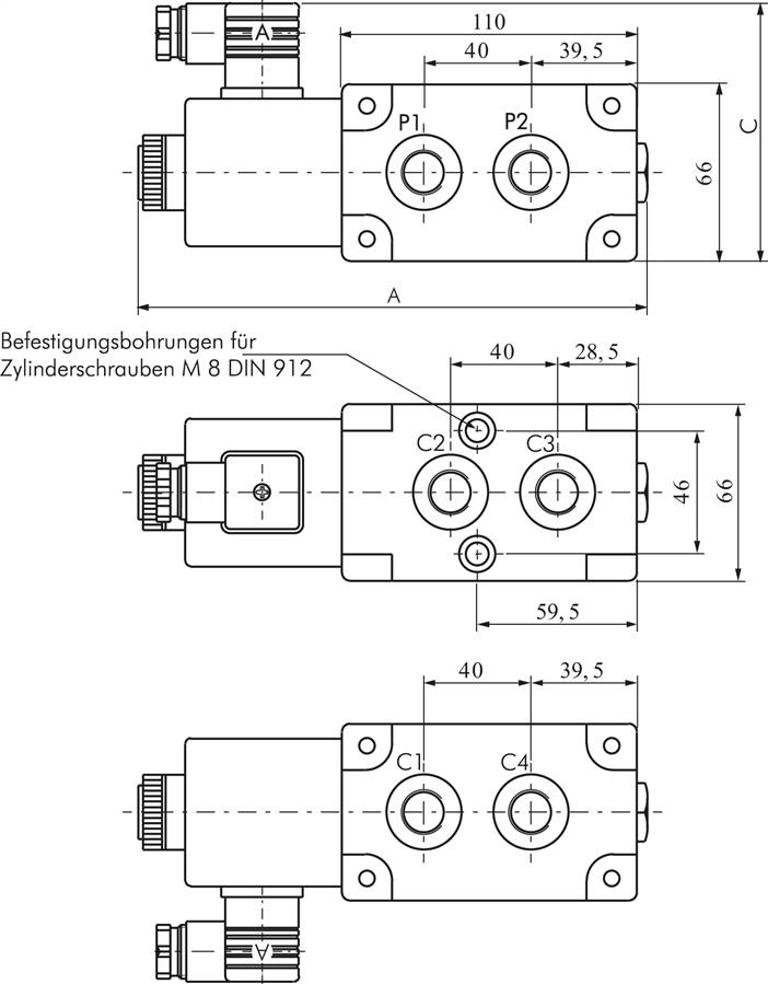6/2-Wege Hydraulikventil, G 1/2", 12 V=