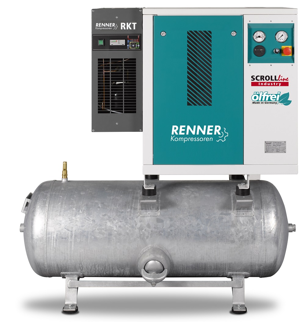 RENNER-Scrollkompressor Industry SLDK-NEO 5,5 I 8 bar auf 250L Behälter mit Kältetrockner-Ölfrei