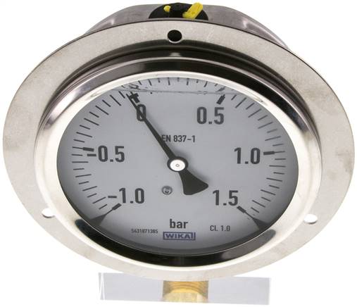 Glycerin-Einbaumanometer,Frontring, 100mm, -1 bis 1,5 bar