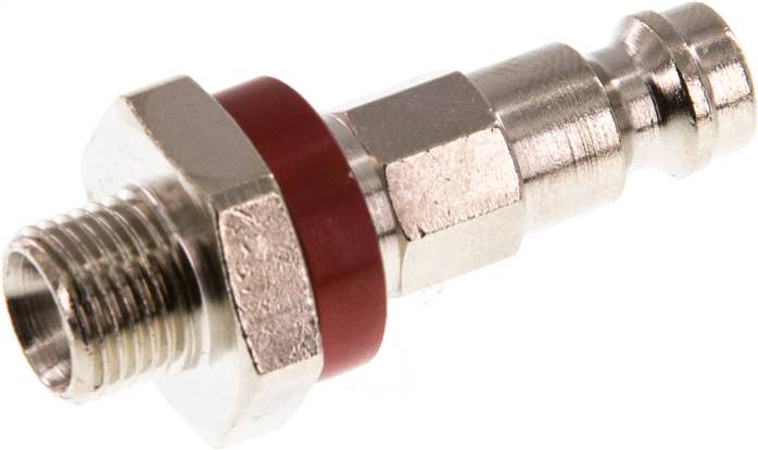 Kupplungsstecker (NW5) G 1/8"(AG), rot, Achteck SW10, Messing vernickelt