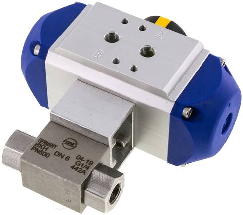 Pneumat. Hochdruck-Kugelhahn, Edelstahl, Feder-schließend, G 1/4"