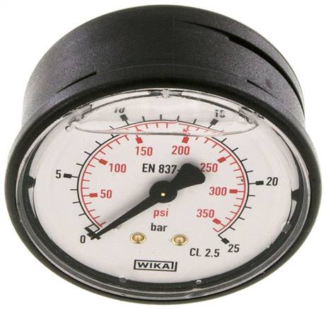 Glycerin-Manometer waagerecht (KU/Ms), 63mm, 0 - 25 bar