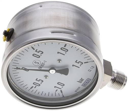 Sicherheits-Manometer senkrecht, 100mm, -1 bis 1,5 bar