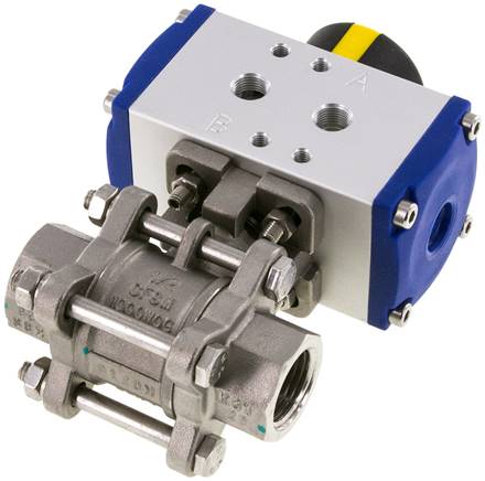 Pneumat. Edelstahl-Kugelhahn, G 1/2", doppeltwirkend, FKM-Dichtung
