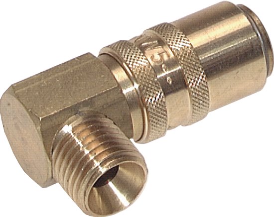 90°-Temperier-Schnellkupplung 9mm Zapfen,G 1/4"(AG), Edelstahl, für Stecker beidseitig absperrend