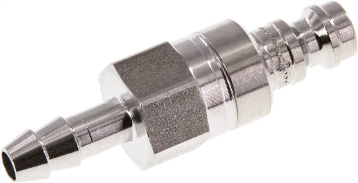Kupplungsstecker (NW5) 6 (1/4")mm Schlauch, 1.4404, beidseitig absperrend