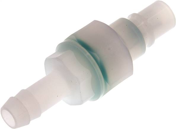 Kupplungsstecker (NW7,2) 9 (3/8") mm Schlauch, PVDF absperrend, beidseitig absperrend