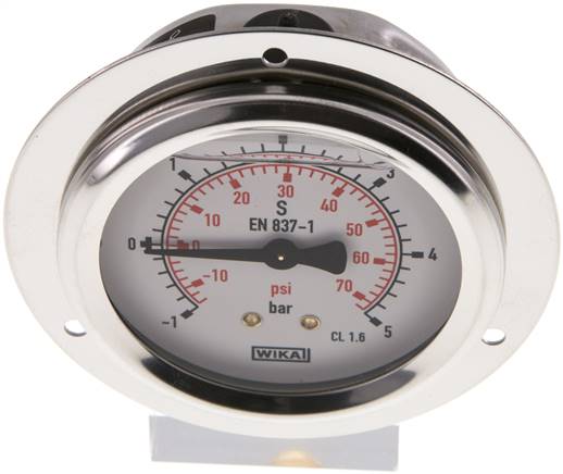 Glycerin-Einbaumanometer,Frontring, 63mm, -1 bis 5 bar