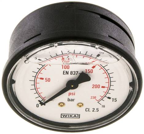 Glycerin-Manometer waagerecht (KU/Ms), 63mm, 0 - 16 bar
