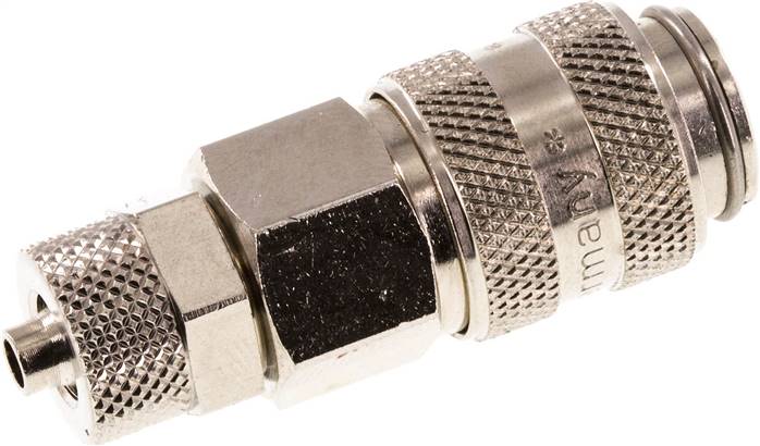 Schnellkupplung (NW5) 6x4mm Schlauch, Messing vernickelt, für Stecker beidseitig absperrend