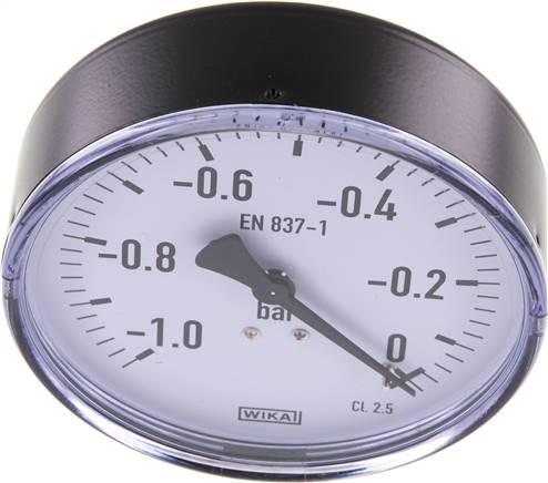 Manometer waagerecht, 100mm, -1 bis 0 bar
