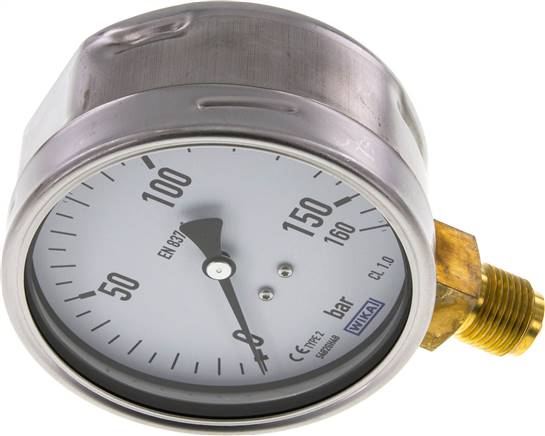 Manometer senkrecht (CrNi/Ms), 100mm, 0 - 160 bar