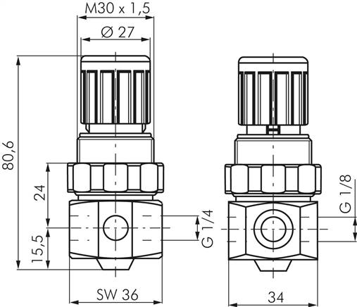 Edelstahl-Druckregler G 1/4", 0,5 - 3bar (Standard)