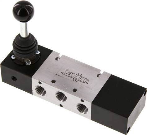 5/3-Wege Handhebelventil, G 1/4", Mittelstellung entlüftet, Federrückstellung, XMV 2410