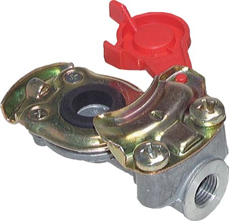 Fahrzeugkupplung 2 x M 16x1,5(IG), Vorrat (rot) für Zugmaschinen, DIN 74254 (mit ventil)
