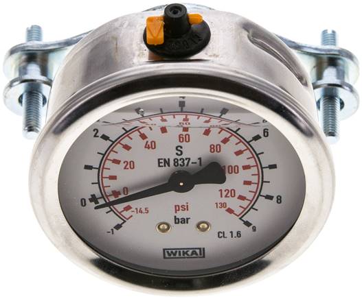 Glycerin-Einbaumanometer, 3kt-Frontring, 63mm, -1 bis 9 bar