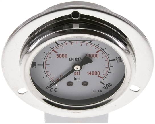 Glycerin-Einbaumanometer,Frontring, 63mm, 0 - 1000 bar -Eco-Line