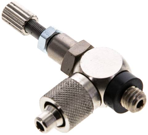 Drosselrückschlagventil M 5-6 x 4mm, zuluftregelnd (A), Messing, Rändelschraube und Kontermutter