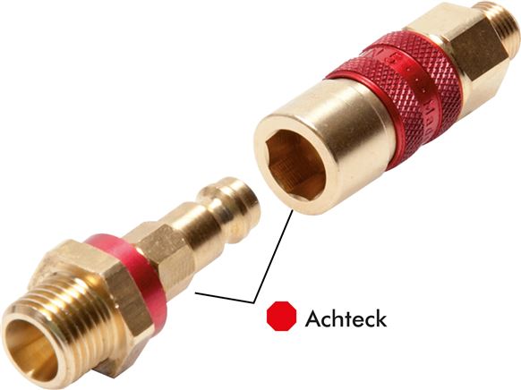 Kupplungsstecker (NW5) G 1/4"(AG), rot, Achteck SW10