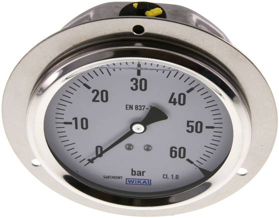 Glycerin-Einbaumanometer,Frontring, 100mm, 0 - 60 bar