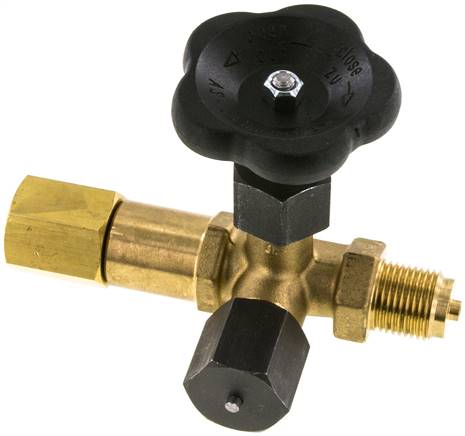 Manometer-Absperrventil G 1/2" Drehbare Muffe - Zapfen mit Schaft für Messgeräte, Messgerätanschluss 1/2" IG, Messing