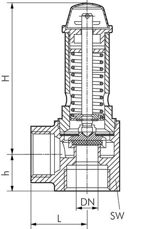 TÜV-Ecksicherheitsventil G 1" (IG), 1,5 bar Typ SVGI 10 16-1,5