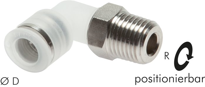 Winkel-Steckanschluss R 3/8"-10mm, IQS-PP, Polypropylen mit Edelstahl-Gewinde