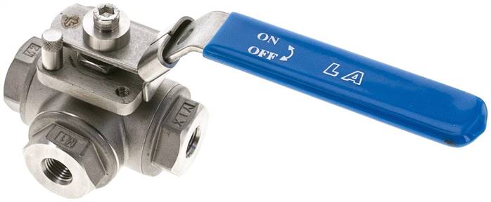 3-Wege Kugelhahn, Edelstahl, L-Bohrung, G 1/4", 0 bis 63bar