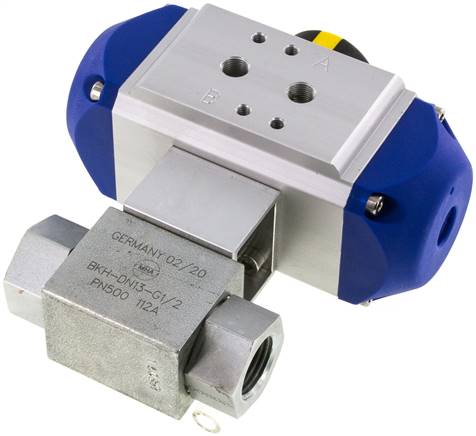 Pneumat. Hochdruck-Kugelhahn, Stahl, Feder-schließend, G 1/2"