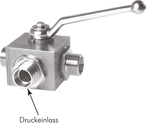 ES-Hochdruck-3-Wege Kugelhahn, L-Bohrung, 12 S (M20x1,5), 0 bis 400bar