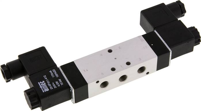 5/3-Wege Magnetventil, G 1/8", Mittelstellung geschlossen, 24 V=, NW 6, 3-8bar