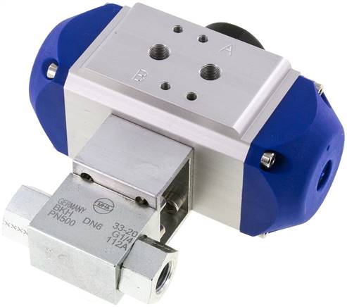 Pneumat. Hochdruck-Kugelhahn, Stahl, Feder-öffnend, G 1/4"